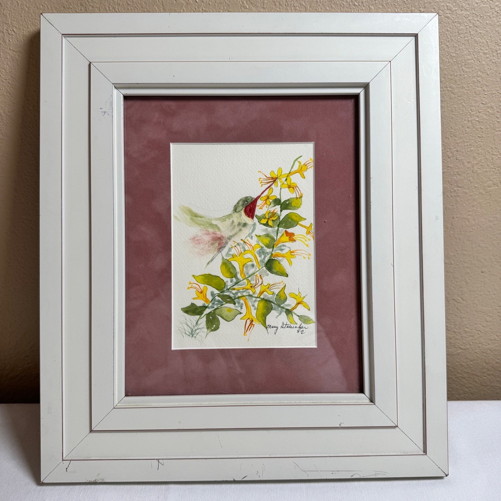 Original Watercolor Hummingbird Honeysuckle Signed Framed 1992‎ Art